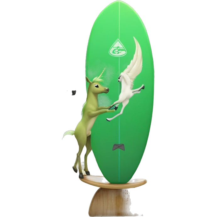 Un unicornio verde en una tabla de surf  emoji