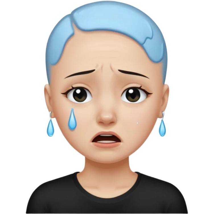a pretty bratz fair bald girl with no hair crying wearing a tight black tee emoji