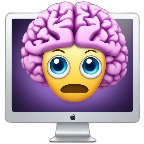 iMac with brain on screen emoji