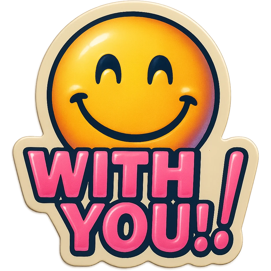 excited smile with mouth closed 
add the words W You! in pink emoji