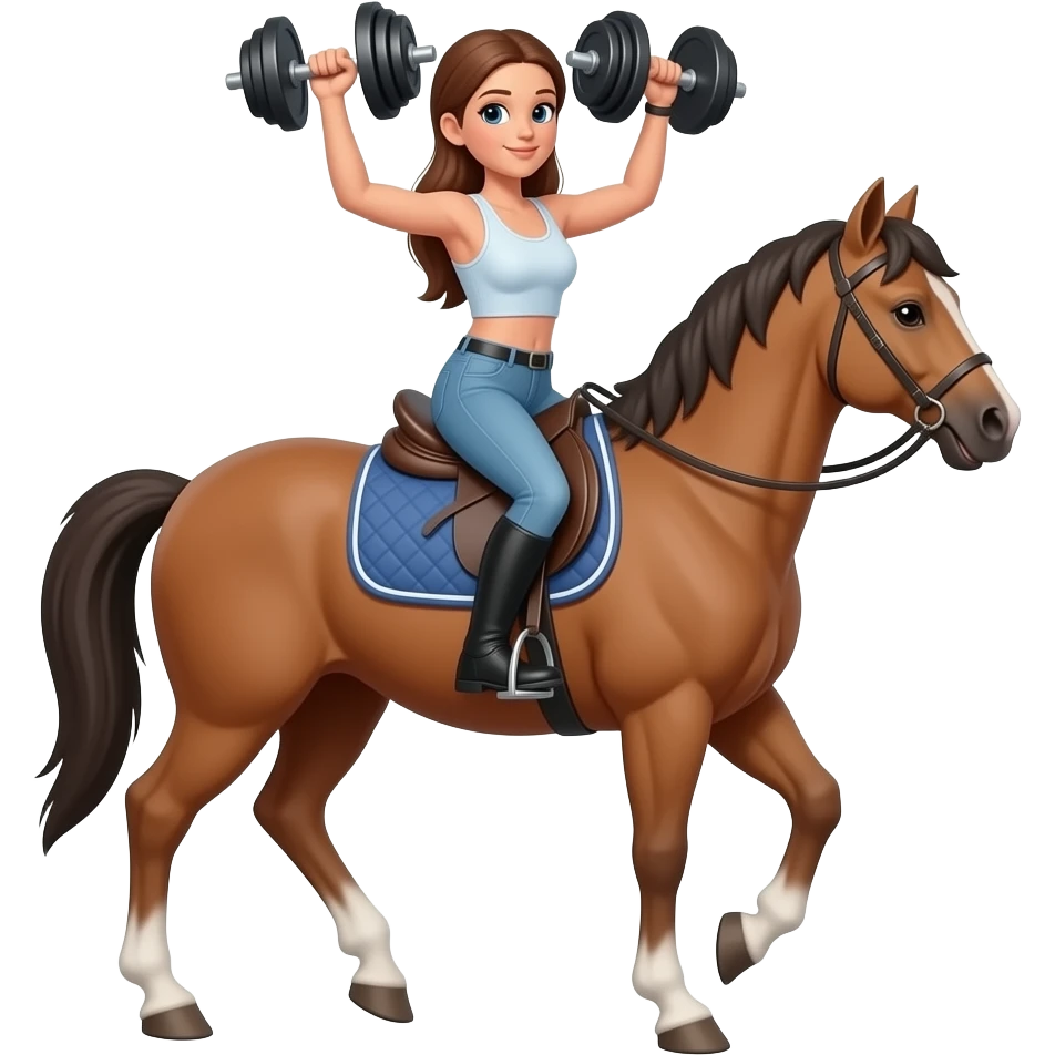 a lady working out lifting weights  an riding a horse emoji