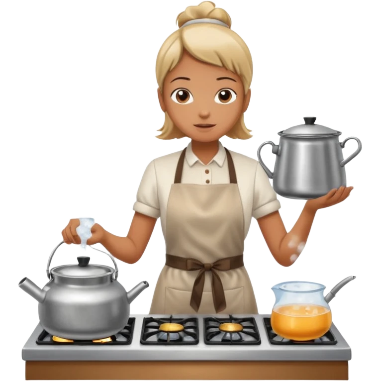 small metal pot filled with boiling water on a stove, visible hot steam and rising bubbles, realistic heat effect, shiny pot surface, bright lighting, clean white background emoji