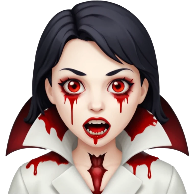 Women Vampire with white coat dress and eyes should be red with blood & opened mouth and teeth emoji