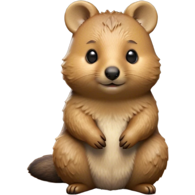 Cinematic Noble Quokka Portrait Emoji, Poised and regal, with a compact, endearing build and a smooth, well-groomed brown fur that glows with a hint of golden warmth, deep-set soulful eyes radiating kindness, Simplified yet sharp and sophisticated features, highly detailed, glowing with a soft, dignified glow, high shine, intelligent and joyful, stylized with an air of marsupial charm, focused and attentive, soft glowing outline, capturing the essence of a watchful and confident quokka, so majestic it feels as though it could bounce out of the screen with effortless authority! emoji
