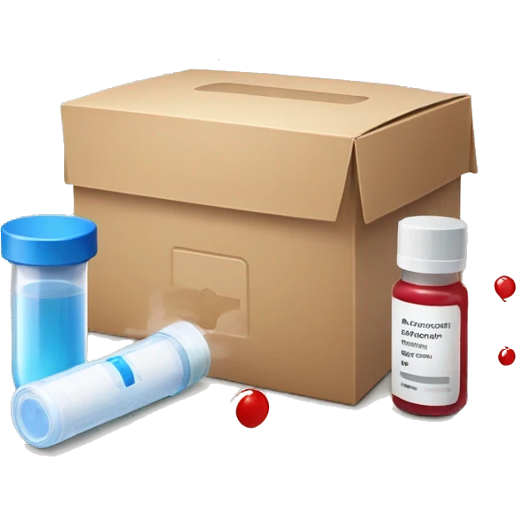 package box for an at home test blood kit including a vial and p emoji