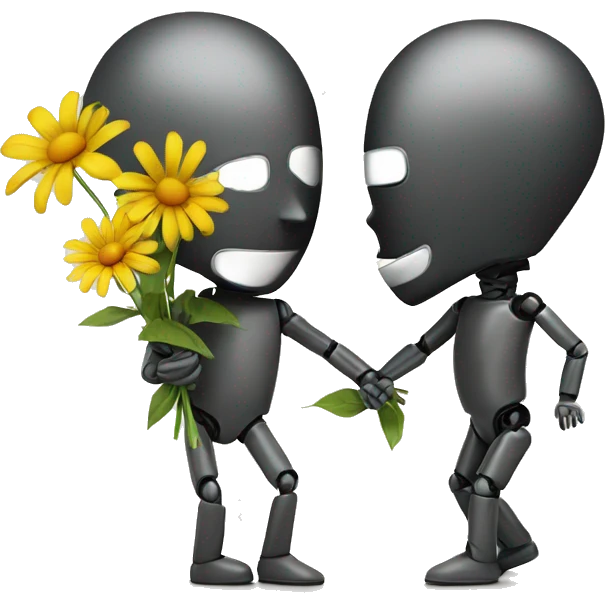 crash test dummy breaking  up with another crash dummy holding flowers emoji