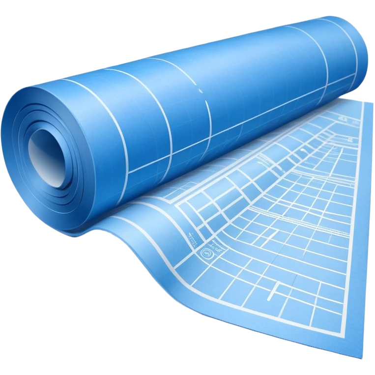 blue blueprint plan with white lines, one slightly rolled up corner, side view emoji