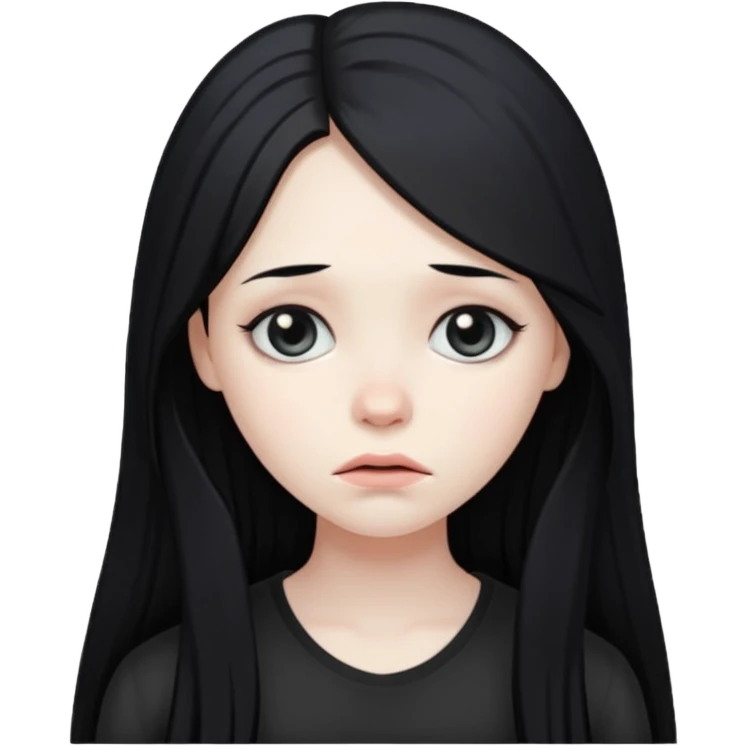 Pale girl with long black hair sad emoji