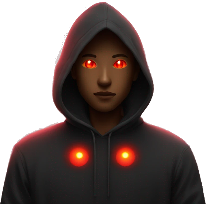 Red glow eyes, black hoody ,  emoji