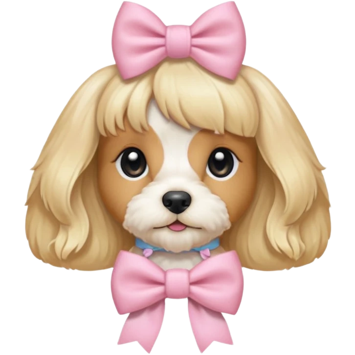 Coquette white blonde cavoodle wearing light pink coquette bow emoji
