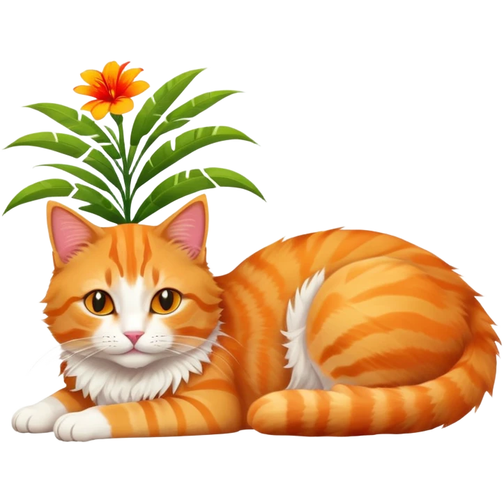 Cat sunbathing with tropical flowers emoji