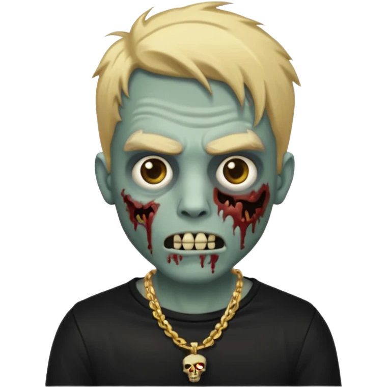 make a iphone emoji who is a zombie man with medium blonde hair with light brown roots, with a black punk shirt and a golden neckless emoji