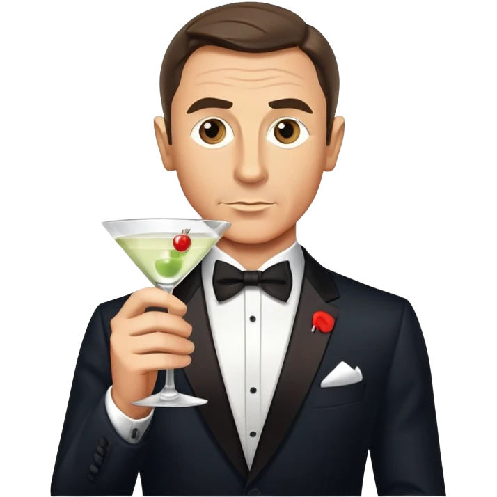 James Bond with martini glass, shaken not stirred emoji