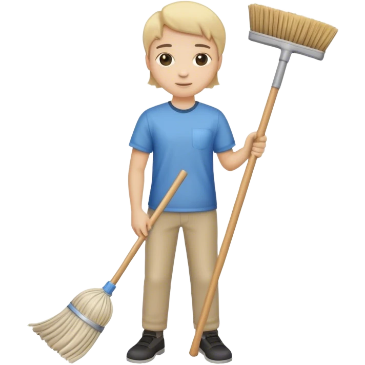Cleaning supplies, including a broom, mop, and cleaning cloth emoji