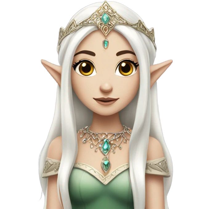 elf princess with pointy ears, white skin, dark hair with jewellery,  emoji