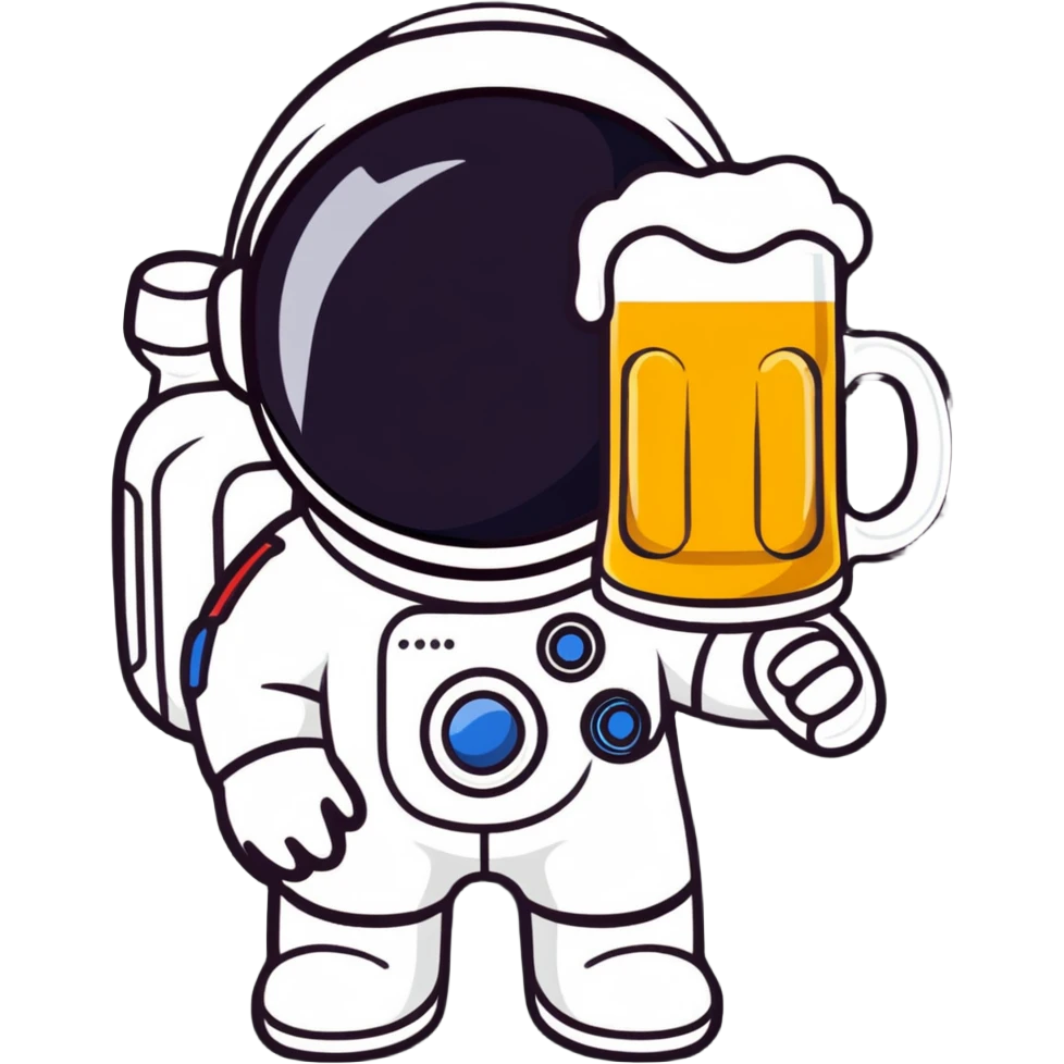 a pint of beer wearing a space suit, astronaut beer glass emoji