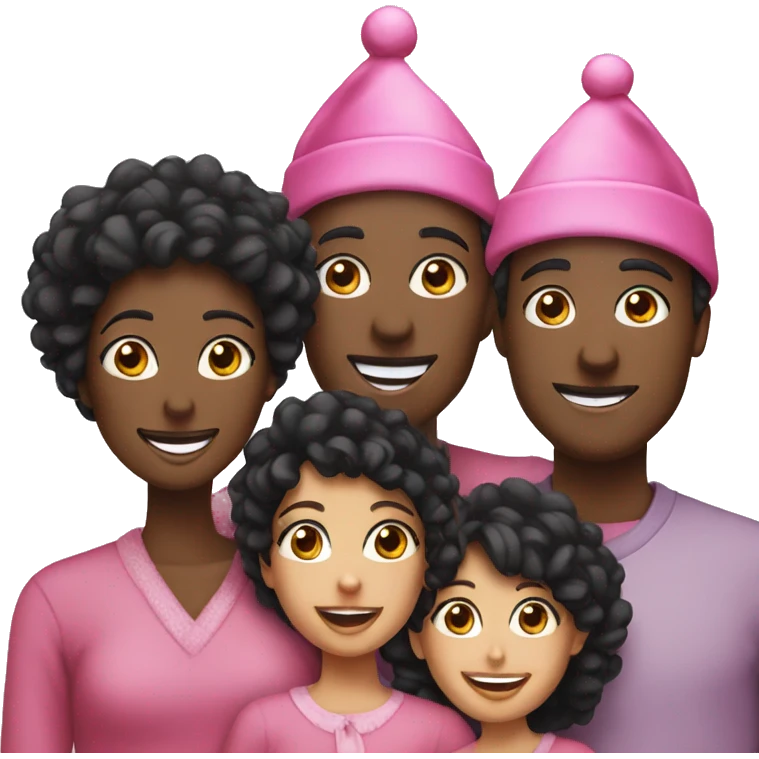 Black Christmas Family smiling pink Christmas hats emoji