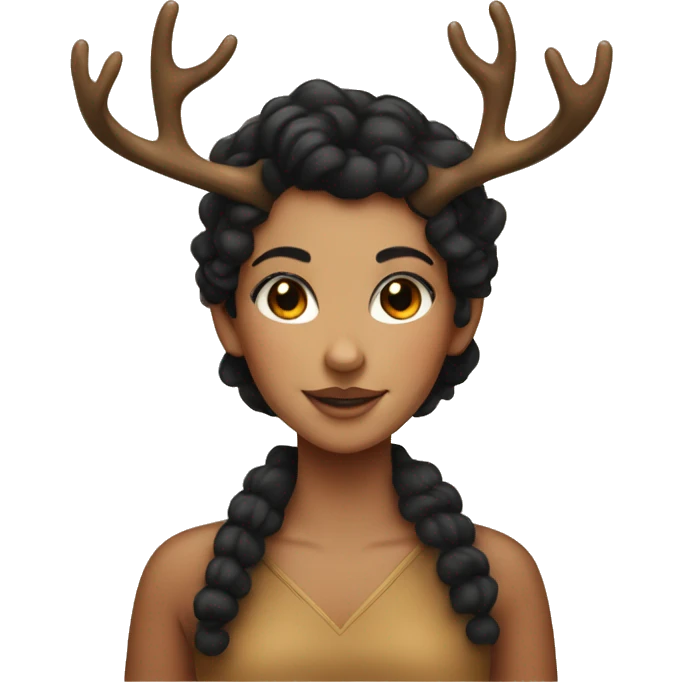 tan deer girl with black curly hair and antlers  emoji