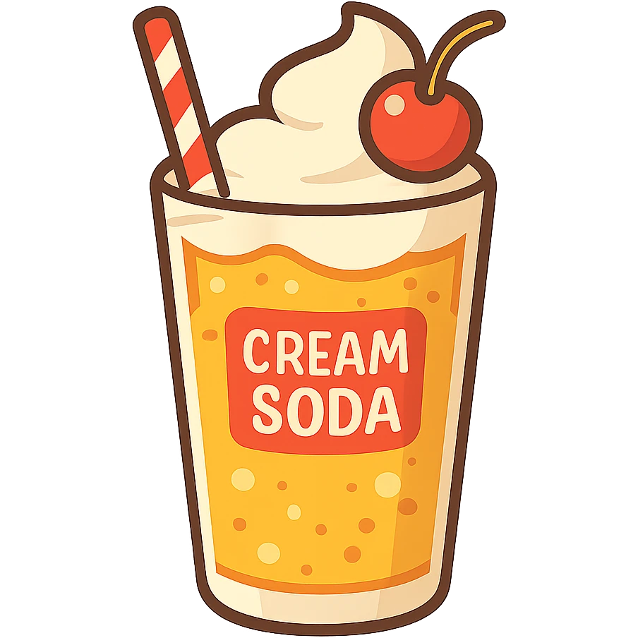 flat toon style cream soda, bright colors emoji