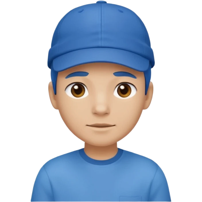 This is a cartoon-style avatar wearing a blue cap and a matching blue shirt, with a neutral expression. emoji