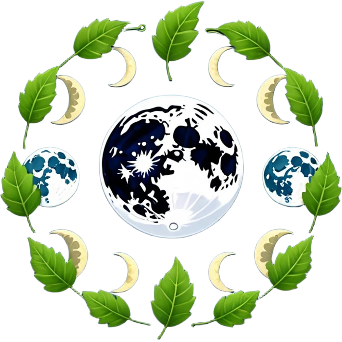 Moon phases made from leaves emoji