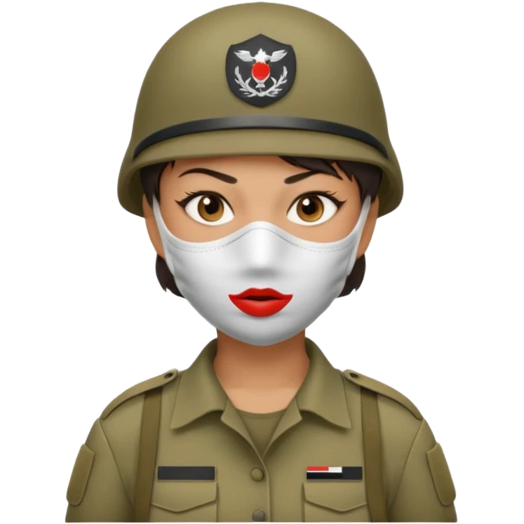 woman soldier with hair style wearing mouth mask emoji