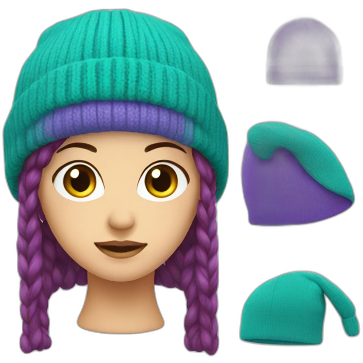 beanie with a vertical split color - teal and lavendar emoji