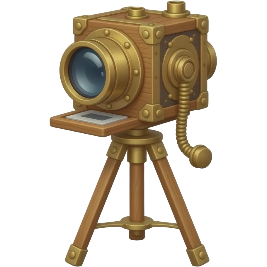 steampunk wooden eccentric camera obscura on a wooden tripod emoji