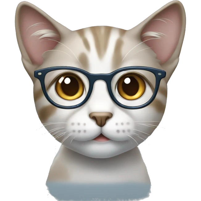 cute cat, glasses, white, grey, brown, blue eyes emoji