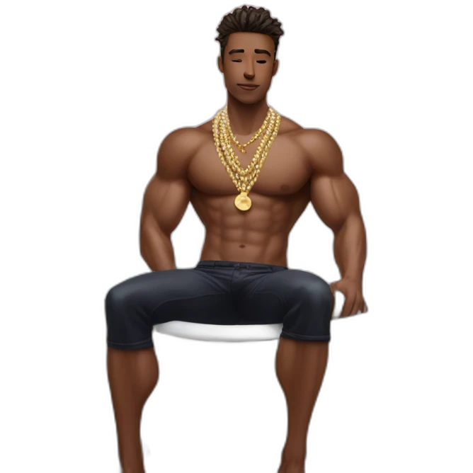Posh-muscle-boy-pearl-necklace-in-golden-bathtub emoji