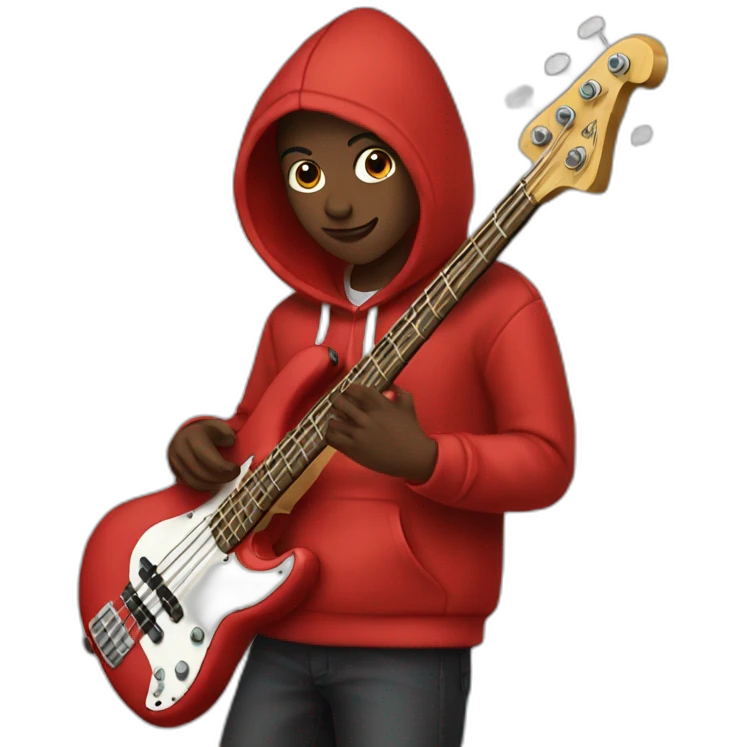 person playing the bass white skin and a red hoodie emoji