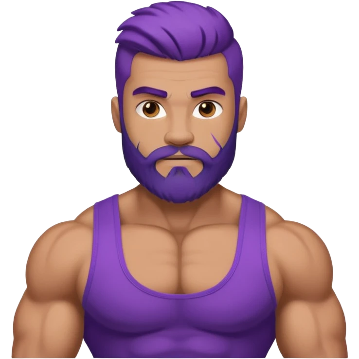 strong muscular man with big bicepts with half dark brown and half purple hair with beard emoji