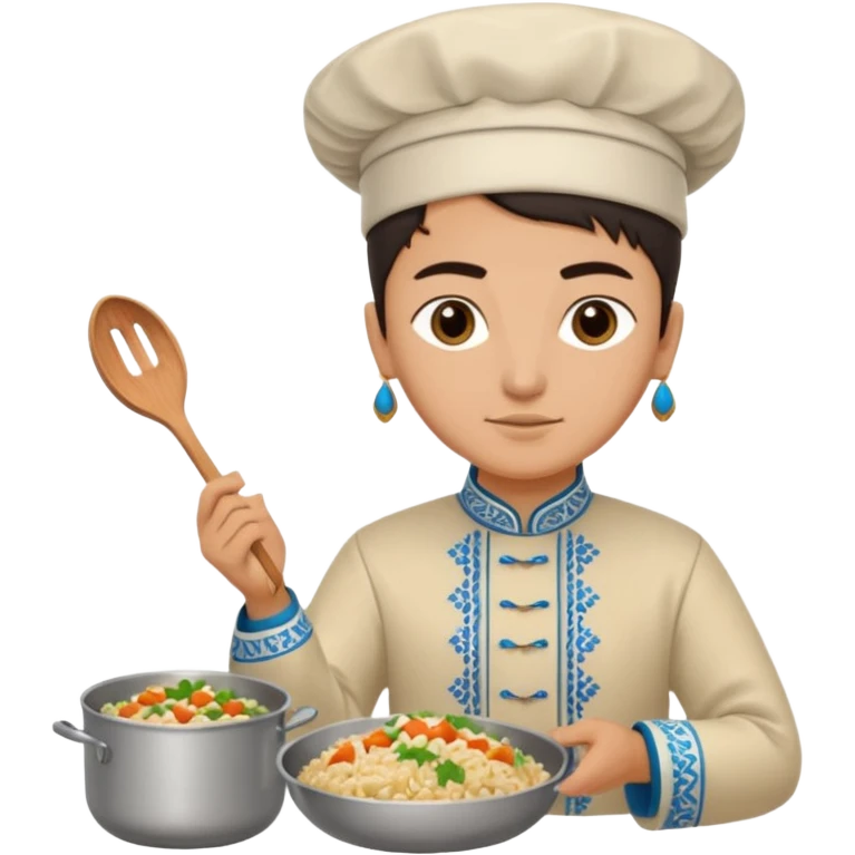 uzbek with national outfit cooking pilaf emoji