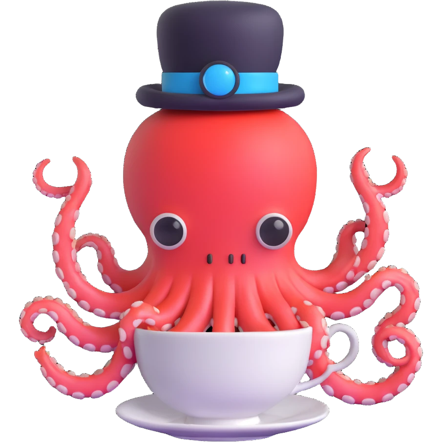 cybernetic octopus wearing a teacup as a hat emoji