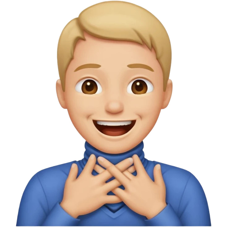A person laughing with their hands around neck chocking emoji