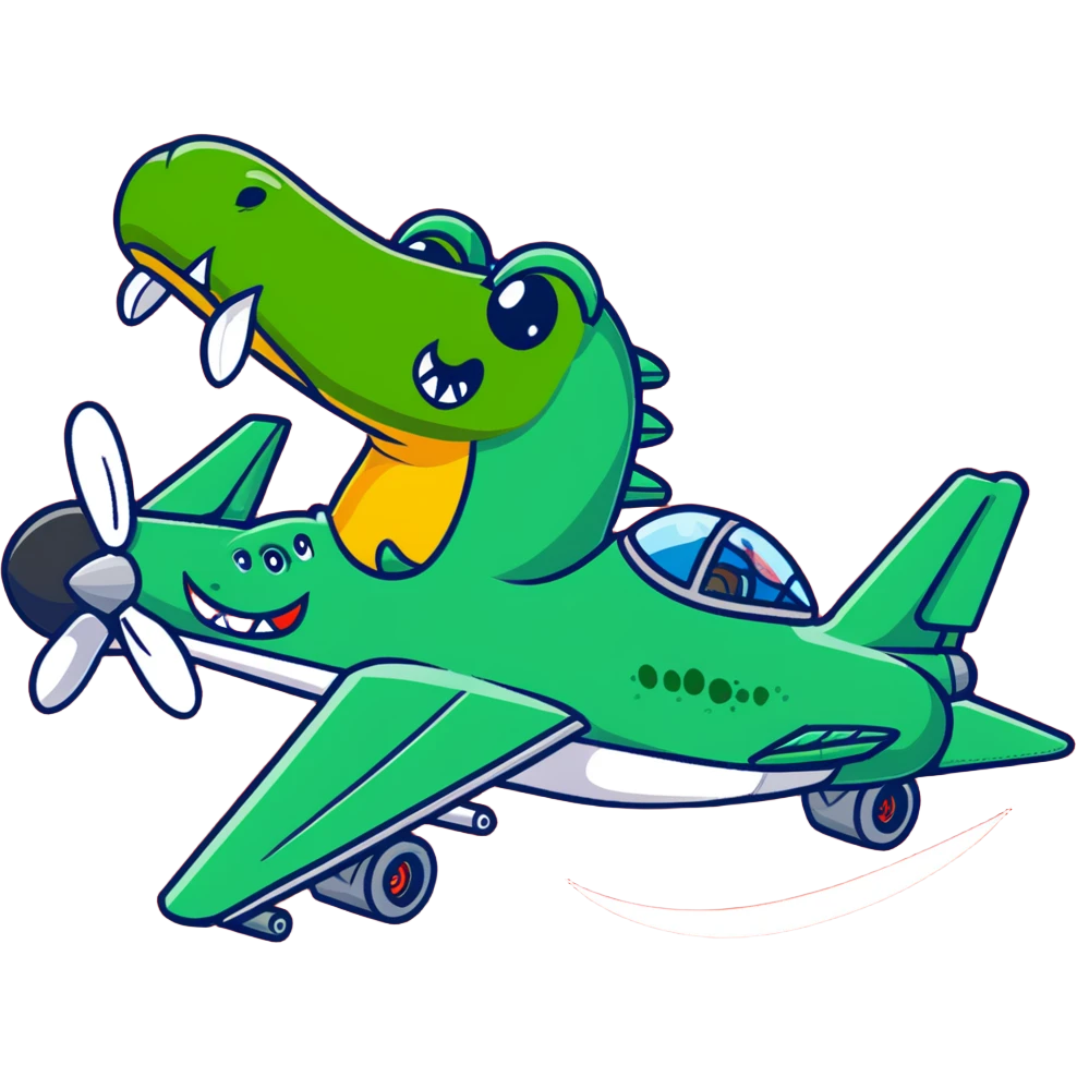 Green crocodile bomber plane dropping bombs emoji