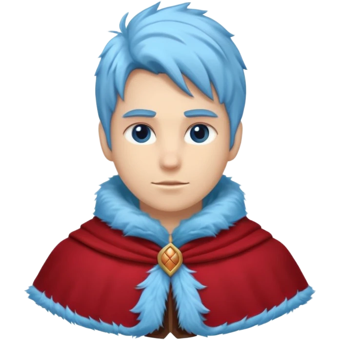 Fantasy human emoji portrait, simple winter mantle with icy blue fur trim and crimson inner fabric, northern winter aesthetic, calm heroic expression, clean flat emoji design, male/female variant
 emoji