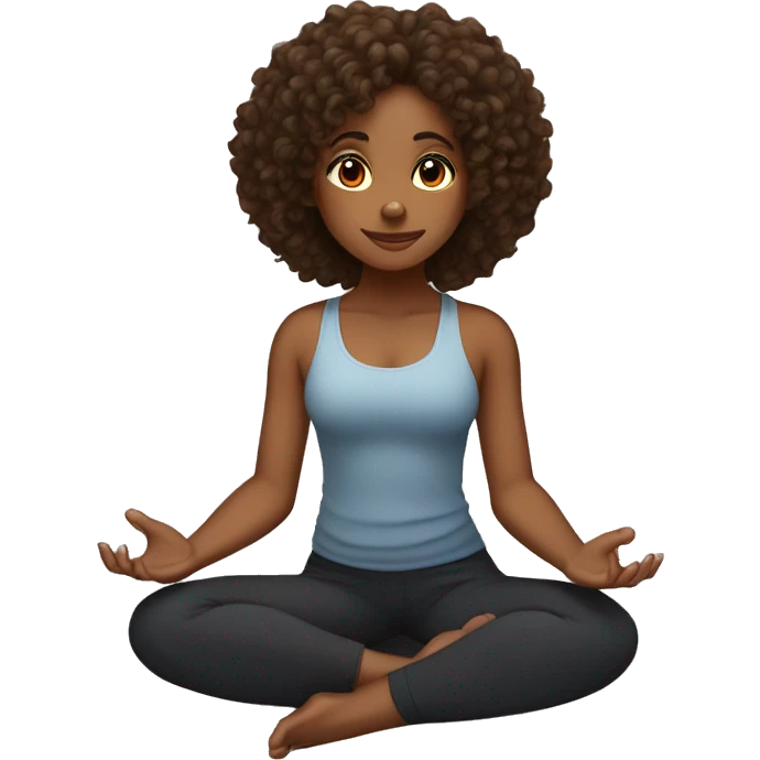 light skin black girl with dark brown chest length curly hair, in seated fire log yoga pose emoji