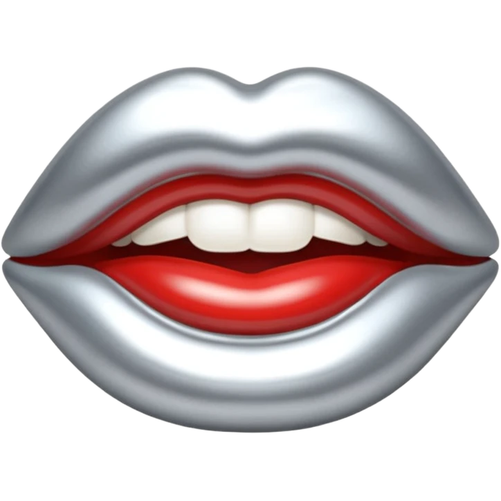 Chrome silver lips emoji, glossy metallic texture, iOS emoji style, smooth reflections, bold but minimal design, centered emoji