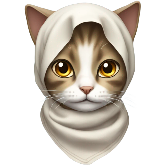 A cat wearing a headscarf tied under the chin like babushkas emoji