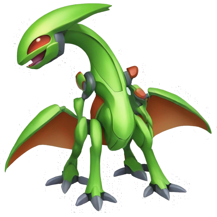 a shiny green Genesect-Flygon-Raptor-Fakémon—hybrid with a futuristic visor-helmet full body emoji