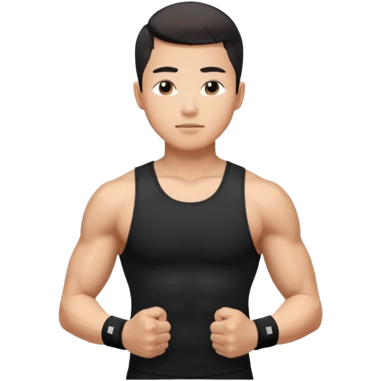 asian guy with fade hair doing tricep workout with black compression tank emoji