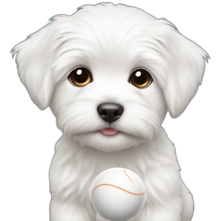 white Maltese puppy with ball emoji