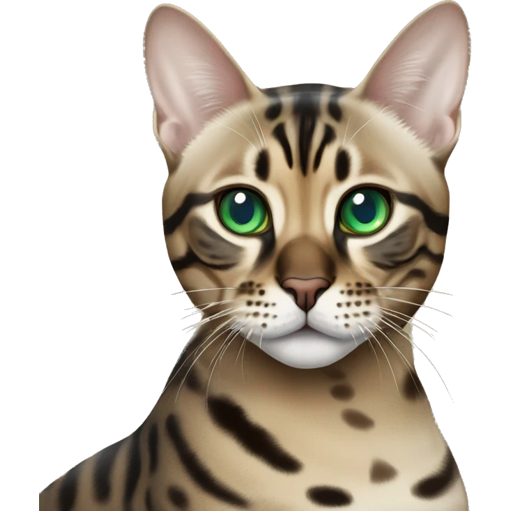 Seal Bengal cat with Blue eyes + charcoal Sepia bengal cat with Green eyes sitting  emoji