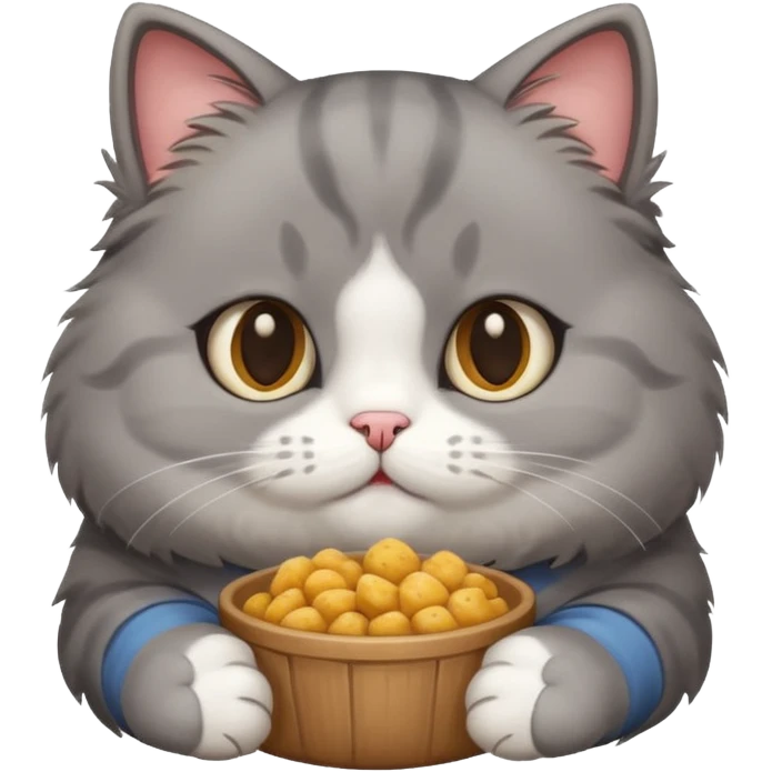 Gray cute cat eating food with cheeks full emoji