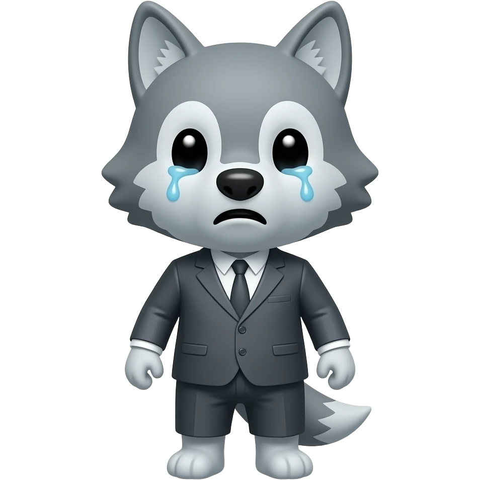 A little gray wolf shaped like a little human, dressed in gray, looking at us because he's very alarmed without tears in its eyes. emoji