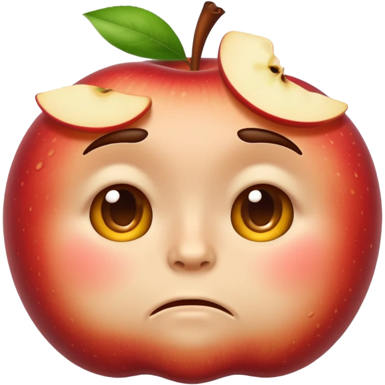 apple emoji style face with puffed cheeks and squinting eyes, clearly regretting eating something unpleasant, no text emoji
