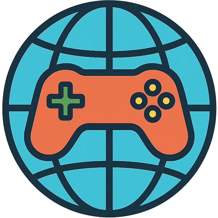 icon style of a globe with meridians shaped like a gaming controller emoji