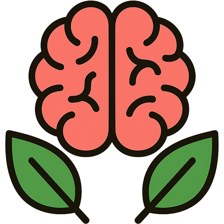 icon representing mental health, brain with leaves, wellness, natural colors, clean style emoji