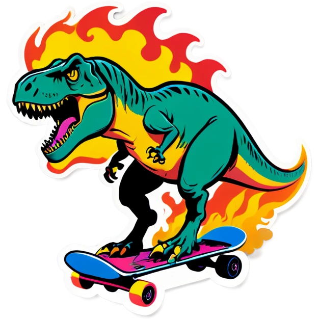 T Rex on a flaming skateboard  emoji